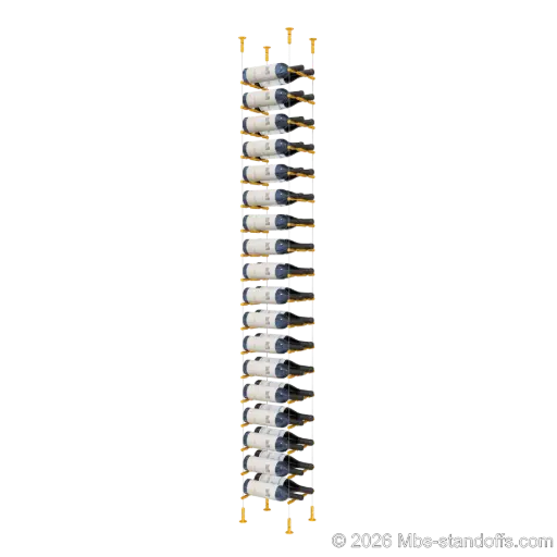 [CS15G-PCW2050G-K18] Merlot - Washington Collection Bottle Display Peg Kit, 36-Bottle (2x18) Capacity, Floating Cable System, Pegs: 1/2″ × 7-1/2" with Gold Anodized Finish