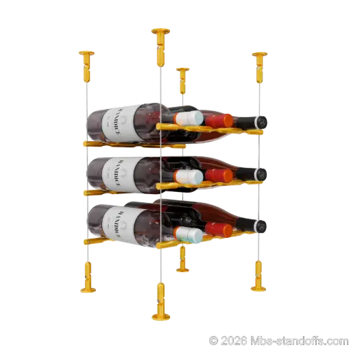 [CS15G-PCW3050G-K3] Merlot - Washington Collection Bottle Display Peg Kit, 9-Bottle (3x3) Capacity, Floating Cable System, Pegs: 1/2″ × 11-1/2" with Gold Anodized Finish