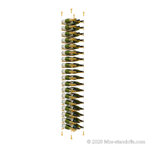 [CS15G-PCW3050G-K18] Merlot - Washington Collection Bottle Display Peg Kit, 54-Bottle (3x18) Capacity, Floating Cable System, Pegs: 1/2″ × 11-1/2" with Gold Anodized Finish