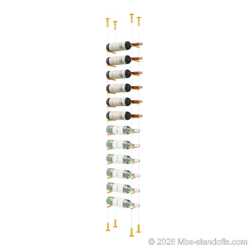 [CS15G-PCWR1050G-K12] Merlot - Washington Collection Bottle Display Peg Kit With "O" Ring, 12-Bottle Capacity, Floating Cable System, Pegs: 1/2″ × 6" with Gold Anodized Finish