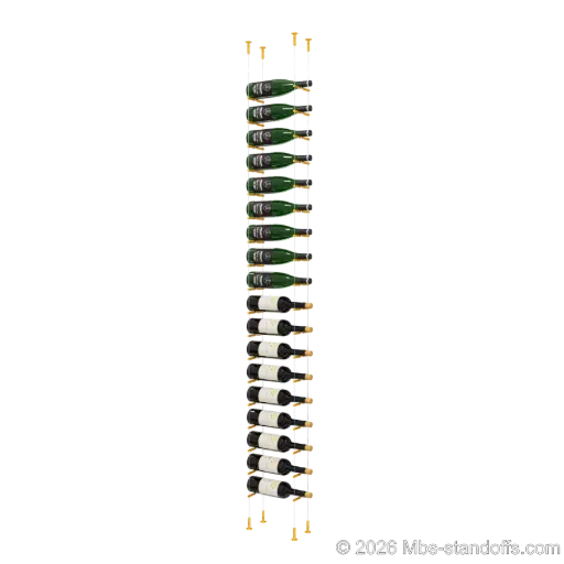 [CS15G-PCWR1050G-K18] Merlot - Washington Collection Bottle Display Peg Kit With "O" Ring, 18-Bottle Capacity, Floating Cable System, Pegs: 1/2″ × 6" with Gold Anodized Finish