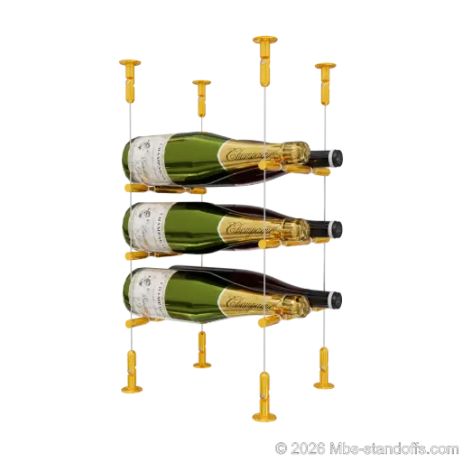 [CS15G-PCWR2050G-K3] Merlot - Washington Collection Bottle Display Peg Kit With "O" Ring, 6-Bottle (2x3) Capacity, Floating Cable System, Pegs: 1/2″ × 7-1/2" with Gold Anodized Finish