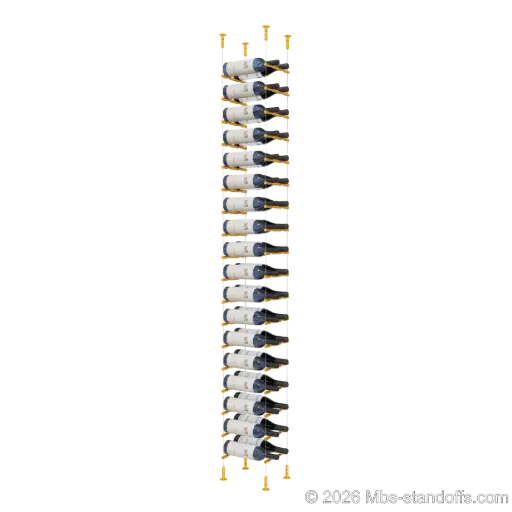 [CS15G-PCWR2050G-K18] Merlot - Washington Collection Bottle Display Peg Kit With "O" Ring, 36-Bottle (2x18) Capacity, Floating Cable System, Pegs: 1/2″ × 7-1/2" with Gold Anodized Finish