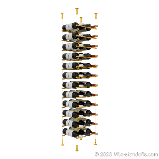 [CS15G-PCWR3050G-K12] Merlot - Washington Collection Bottle Display Peg Kit With "O" Ring, 36-Bottle (3x12) Capacity, Floating Cable System, Pegs: 1/2″ × 11-1/2" with Gold Anodized Finish