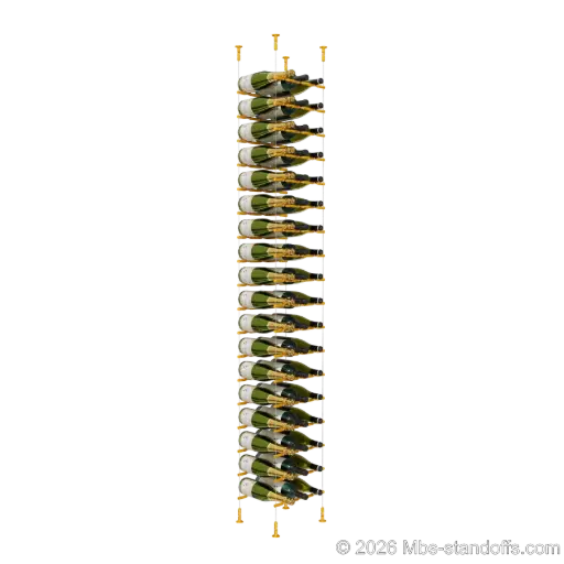 [CS15G-PCWR3050G-K18] Merlot - Washington Collection Bottle Display Peg Kit With "O" Ring, 54-Bottle (3x18) Capacity, Floating Cable System, Pegs: 1/2″ × 11-1/2" with Gold Anodized Finish
