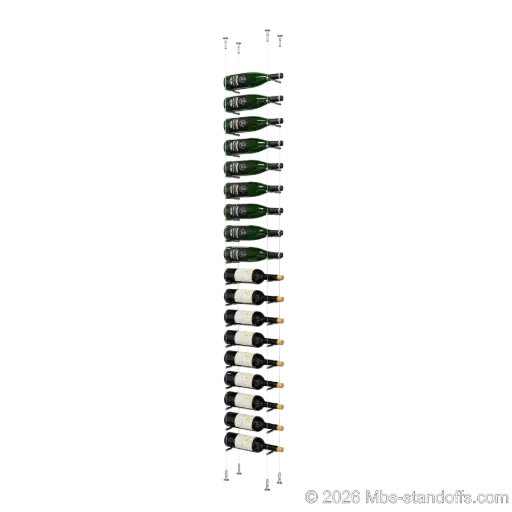 [CS15CP-PCW1050CP-K18] Merlot - Washington Collection Bottle Display Peg Kit, 18-Bottle Capacity, Floating Cable System, Pegs: 1/2″ × 6" with Chrome Mirror Finish