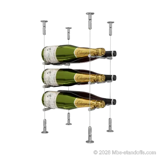 [CS15CP-PCW2050CP-K3] Merlot - Washington Collection Bottle Display Peg Kit, 6-Bottle (2x3) Capacity, Floating Cable System, Pegs: 1/2″ × 7-1/2" with Chrome Mirror Finish