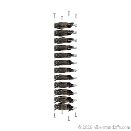 [CS15CP-PCW2050CP-K12] Merlot - Washington Collection Bottle Display Peg Kit, 24-Bottle (2x12) Capacity, Floating Cable System, Pegs: 1/2″ × 7-1/2" with Chrome Mirror Finish