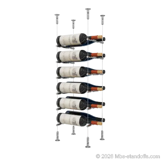 [CS15CP-PCWR2050CP-K6] Merlot - Washington Collection Bottle Display Peg Kit With "O" Ring, 12-Bottle (2x6) Capacity, Floating Cable System, Pegs: 1/2″ × 7-1/2" with Chrome Mirror Finish