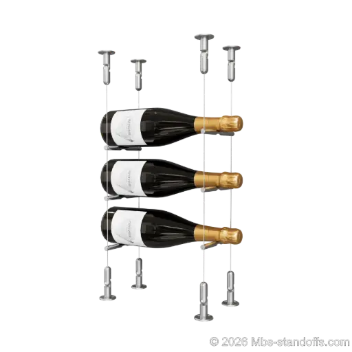 [CS15SS-PCW1050S-K3] Merlot - Washington Collection Bottle Display Peg Kit, 3-Bottle Capacity, Floating Cable System, Pegs: 1/2″ × 6" with Satin Brushed Finish