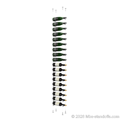 [CS15SS-PCW1050S-K18] Merlot - Washington Collection Bottle Display Peg Kit, 18-Bottle Capacity, Floating Cable System, Pegs: 1/2″ × 6" with Satin Brushed Finish