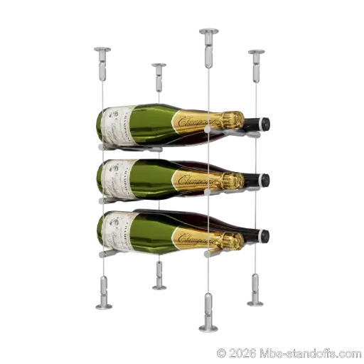 [CS15SS-PCW2050S-K3] Merlot - Washington Collection Bottle Display Peg Kit, 6-Bottle (2x3) Capacity, Floating Cable System, Pegs: 1/2″ × 7-1/2" with Satin Brushed Finish