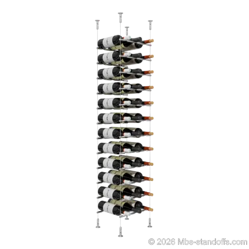 [CS15SS-PCW3050S-K12] Merlot - Washington Collection Bottle Display Peg Kit, 36-Bottle (3x12) Capacity, Floating Cable System, Pegs: 1/2″ × 11-1/2" with Satin Brushed Finish