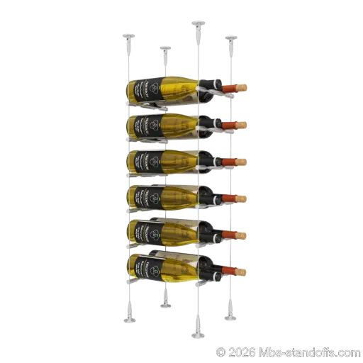 [SCS15A-PCW2050A-K6] Merlot - Sonoma Collection Bottle Display Peg Kit, 12-Bottle (2x6) Capacity, Floating Cable System, Pegs: 1/2″ × 7-1/2" with Clear Anodized Finish