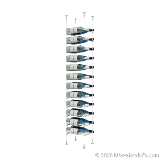 [SCS15A-PCW2050A-K12] Merlot - Sonoma Collection Bottle Display Peg Kit, 24-Bottle (2x12) Capacity, Floating Cable System, Pegs: 1/2″ × 7-1/2" with Clear Anodized Finish