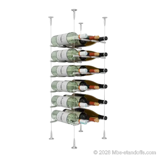 [SCS15A-PCW3050A-K6] Merlot - Sonoma Collection Bottle Display Peg Kit, 18-Bottle (3x6) Capacity, Floating Cable System, Pegs: 1/2″ × 11-1/2" with Clear Anodized Finish