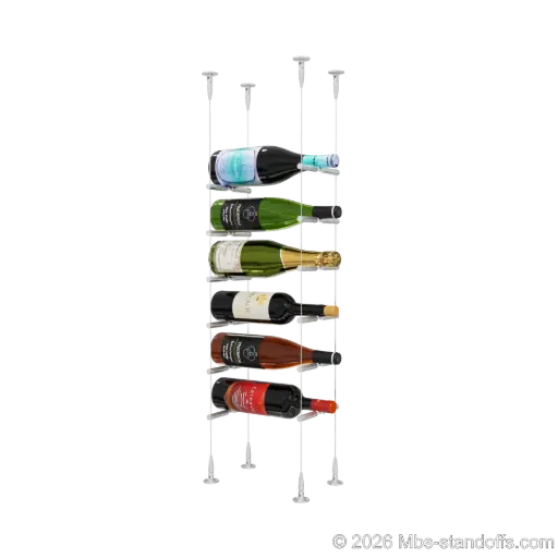 [SCS15A-PCWR1050A-K6] Merlot - Sonoma Collection Bottle Display Peg Kit With "O" Ring, 6-Bottle Capacity, Floating Cable System, Pegs: 1/2″ × 6" with Clear Anodized Finish