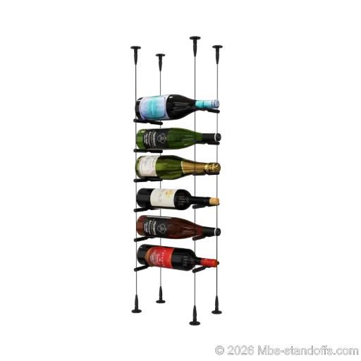 [SCS15MB-PCW1050MB-K6] Merlot - Sonoma Collection Bottle Display Peg Kit, 6-Bottle Capacity, Floating Cable System, Pegs: 1/2″ × 6" with Matte Black Anodized Finish