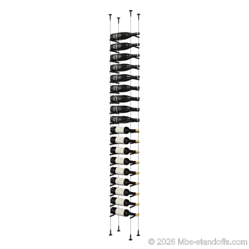 [SCS15MB-PCW1050MB-K18] Merlot - Sonoma Collection Bottle Display Peg Kit, 18-Bottle Capacity, Floating Cable System, Pegs: 1/2″ × 6" with Matte Black Anodized Finish