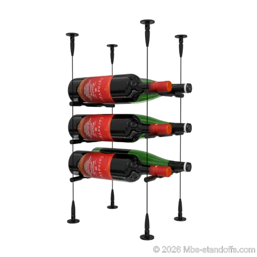 [SCS15MB-PCW2050MB-K3] Merlot - Sonoma Collection Bottle Display Peg Kit, 6-Bottle (2x3) Capacity, Floating Cable System, Pegs: 1/2″ × 7-1/2" with Matte Black Anodized Finish
