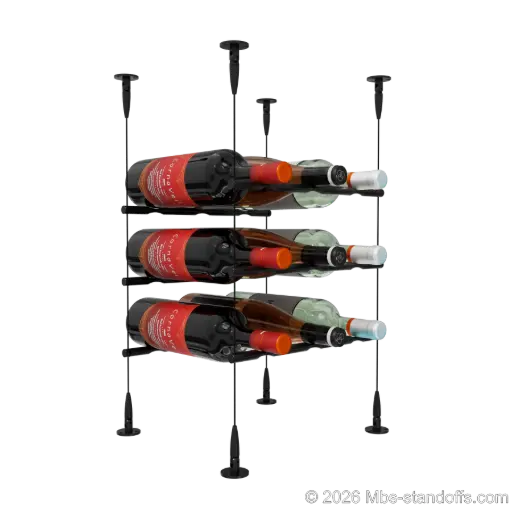[SCS15MB-PCW3050MB-K3] Merlot - Sonoma Collection Bottle Display Peg Kit, 9-Bottle (3x3) Capacity, Floating Cable System, Pegs: 1/2″ × 11-1/2" with Matte Black Anodized Finish