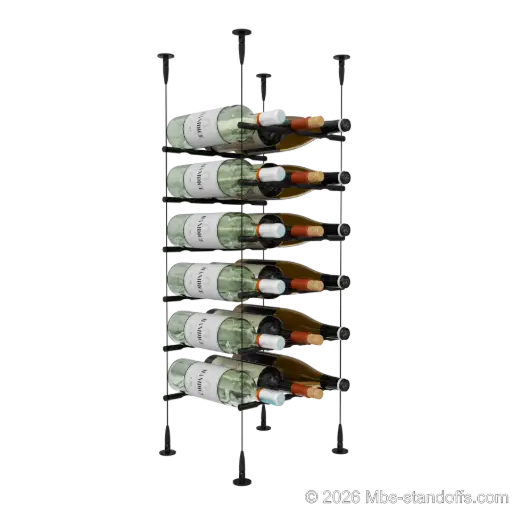 [SCS15MB-PCW3050MB-K6] Merlot - Sonoma Collection Bottle Display Peg Kit, 18-Bottle (3x6) Capacity, Floating Cable System, Pegs: 1/2″ × 11-1/2" with Matte Black Anodized Finish