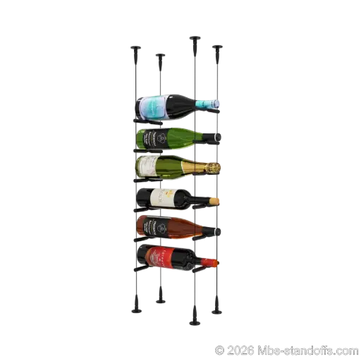 [SCS15MB-PCWR1050MB-K6] Merlot - Sonoma Collection Bottle Display Peg Kit With "O" Ring, 6-Bottle Capacity, Floating Cable System, Pegs: 1/2″ × 6" with Matte Black Anodized Finish