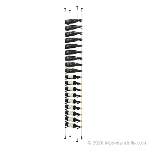 [SCS15MB-PCWR1050MB-K18] Merlot - Sonoma Collection Bottle Display Peg Kit With "O" Ring, 18-Bottle Capacity, Floating Cable System, Pegs: 1/2″ × 6" with Matte Black Anodized Finish