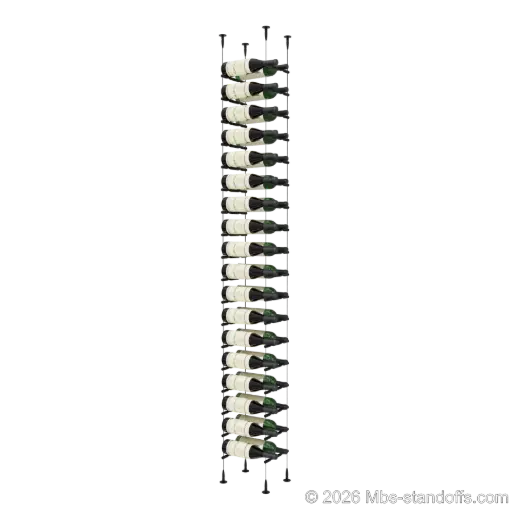 [SCS15MB-PCWR2050MB-K18] Merlot - Sonoma Collection Bottle Display Peg Kit With "O" Ring, 36-Bottle (2x18) Capacity, Floating Cable System, Pegs: 1/2″ × 7-1/2" with Matte Black Anodized Finish