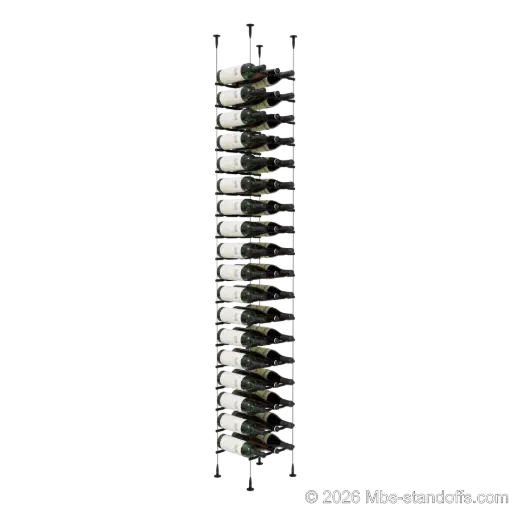 [SCS15MB-PCWR3050MB-K18] Merlot - Sonoma Collection Bottle Display Peg Kit With "O" Ring, 54-Bottle (3x18) Capacity, Floating Cable System, Pegs: 1/2″ × 11-1/2" with Matte Black Anodized Finish