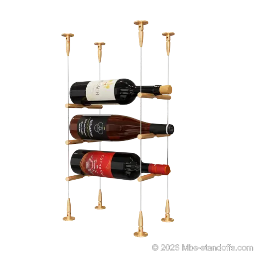 [SCS15BR-PCW1050BR-K3] Merlot - Sonoma Collection Bottle Display Peg Kit, 3-Bottle Capacity, Floating Cable System, Pegs: 1/2″ × 6" with Champagne Anodized Finish