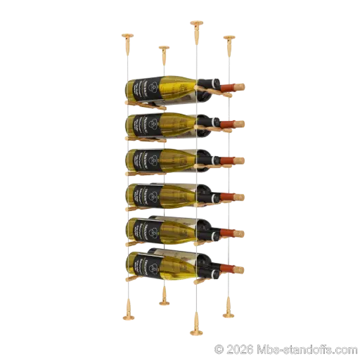 [SCS15BR-PCW2050BR-K6] Merlot - Sonoma Collection Bottle Display Peg Kit, 12-Bottle (2x6) Capacity, Floating Cable System, Pegs: 1/2″ × 7-1/2" with Champagne Anodized Finish