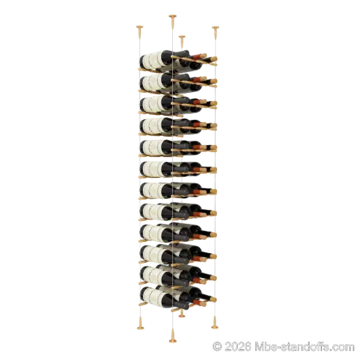 [SCS15BR-PCW3050BR-K12] Merlot - Sonoma Collection Bottle Display Peg Kit, 36-Bottle (3x12) Capacity, Floating Cable System, Pegs: 1/2″ × 11-1/2" with Champagne Anodized Finish