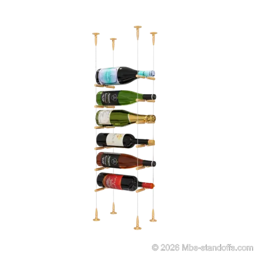 [SCS15BR-PCWR1050BR-K6] Merlot - Sonoma Collection Bottle Display Peg Kit With "O" Ring, 6-Bottle Capacity, Floating Cable System, Pegs: 1/2″ × 6" with Champagne Anodized Finish