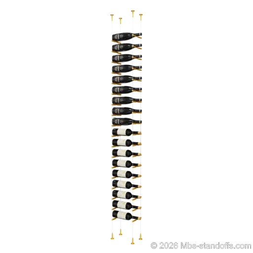 [SCS15G-PCW1050G-K18] Merlot - Sonoma Collection Bottle Display Peg Kit, 18-Bottle Capacity, Floating Cable System, Pegs: 1/2″ × 6" with Gold Anodized Finish