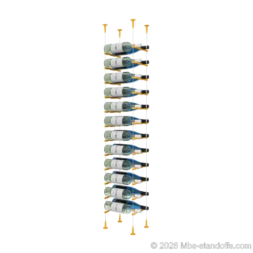 [SCS15G-PCW2050G-K12] Merlot - Sonoma Collection Bottle Display Peg Kit, 24-Bottle (2x12) Capacity, Floating Cable System, Pegs: 1/2″ × 7-1/2" with Gold Anodized Finish