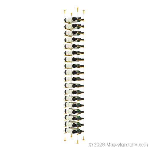 [SCS15G-PCW2050G-K18] Merlot - Sonoma Collection Bottle Display Peg Kit, 36-Bottle (2x18) Capacity, Floating Cable System, Pegs: 1/2″ × 7-1/2" with Gold Anodized Finish