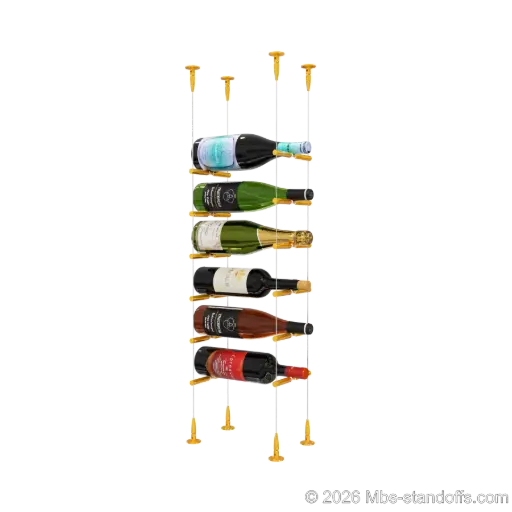 [SCS15G-PCWR1050G-K6] Merlot - Sonoma Collection Bottle Display Peg Kit With "O" Ring, 6-Bottle Capacity, Floating Cable System, Pegs: 1/2″ × 6" with Gold Anodized Finish