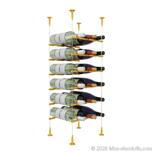 [SCS15G-PCWR3050G-K6] Merlot - Sonoma Collection Bottle Display Peg Kit With "O" Ring, 18-Bottle (3x6) Capacity, Floating Cable System, Pegs: 1/2″ × 11-1/2" with Gold Anodized Finish