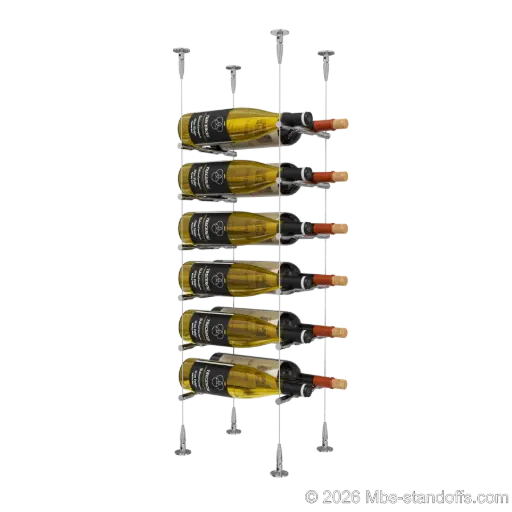 [SCS15CP-PCW2050CP-K6] Merlot - Sonoma Collection Bottle Display Peg Kit, 12-Bottle (2x6) Capacity, Floating Cable System, Pegs: 1/2″ × 7-1/2" with Chrome Mirror Finish