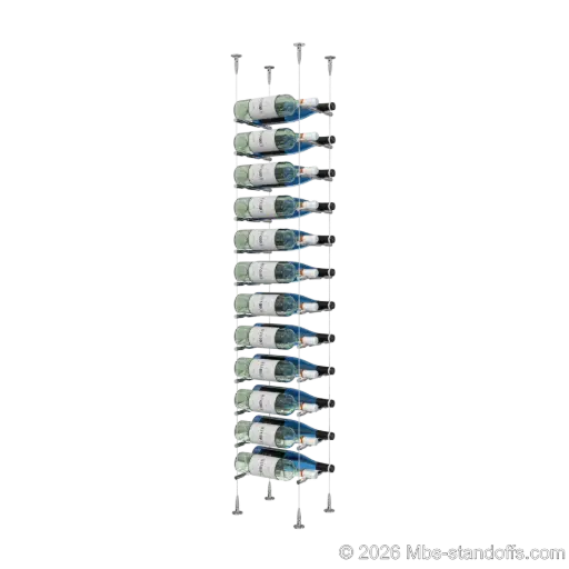 [SCS15CP-PCW2050CP-K12] Merlot - Sonoma Collection Bottle Display Peg Kit, 24-Bottle (2x12) Capacity, Floating Cable System, Pegs: 1/2″ × 7-1/2" with Chrome Mirror Finish