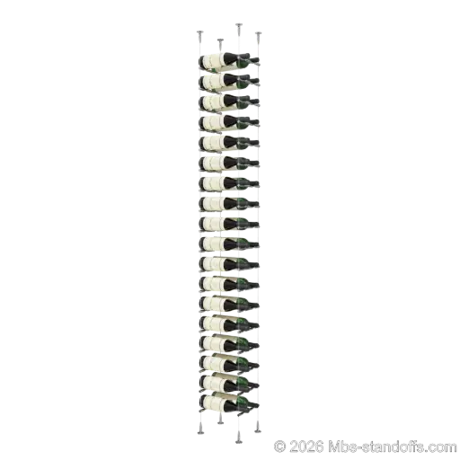 [SCS15CP-PCW2050CP-K18] Merlot - Sonoma Collection Bottle Display Peg Kit, 36-Bottle (2x18) Capacity, Floating Cable System, Pegs: 1/2″ × 7-1/2" with Chrome Mirror Finish