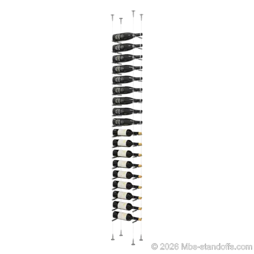[SCS15CP-PCWR1050CP-K18] Merlot - Sonoma Collection Bottle Display Peg Kit With "O" Ring, 18-Bottle Capacity, Floating Cable System, Pegs: 1/2″ × 6" with Chrome Mirror Finish