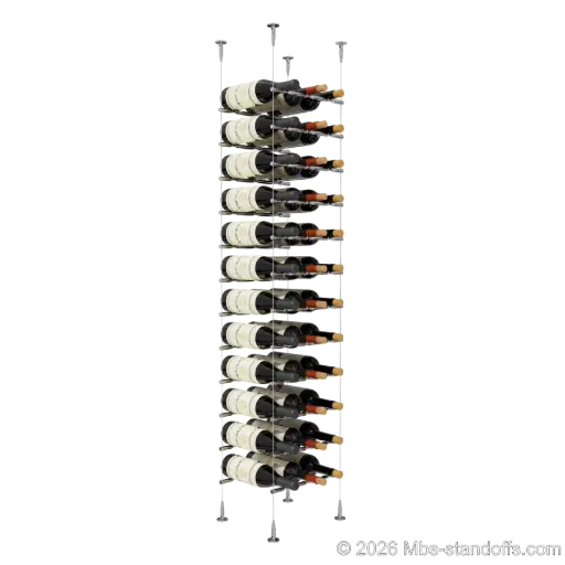 [SCS15CP-PCWR3050CP-K12] Merlot - Sonoma Collection Bottle Display Peg Kit With "O" Ring, 36-Bottle (3x12) Capacity, Floating Cable System, Pegs: 1/2″ × 11-1/2" with Chrome Mirror Finish