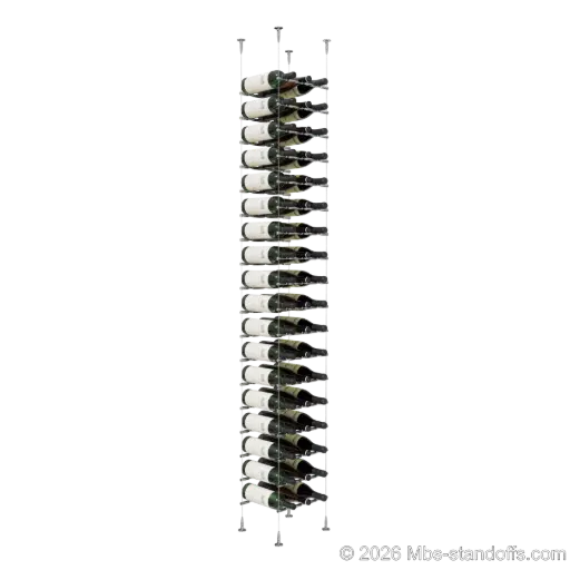 [SCS15CP-PCWR3050CP-K18] Merlot - Sonoma Collection Bottle Display Peg Kit With "O" Ring, 54-Bottle (3x18) Capacity, Floating Cable System, Pegs: 1/2″ × 11-1/2" with Chrome Mirror Finish
