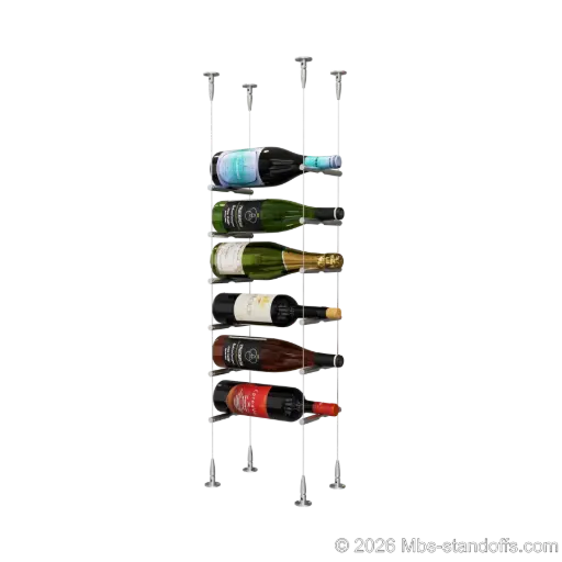 [SCS15SS-PCW1050S-K6] Merlot - Sonoma Collection Bottle Display Peg Kit, 6-Bottle Capacity, Floating Cable System, Pegs: 1/2″ × 6" with Satin Brushed Finish