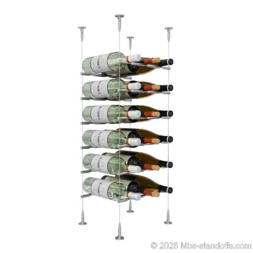 [SCS15SS-PCW3050S-K6] Merlot - Sonoma Collection Bottle Display Peg Kit, 18-Bottle (3x6) Capacity, Floating Cable System, Pegs: 1/2″ × 11-1/2" with Satin Brushed Finish