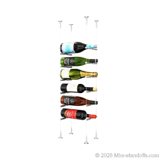 [SCS15SS-PCWR1050S-K6] Merlot - Sonoma Collection Bottle Display Peg Kit With "O" Ring, 6-Bottle Capacity, Floating Cable System, Pegs: 1/2″ × 6" with Satin Brushed Finish