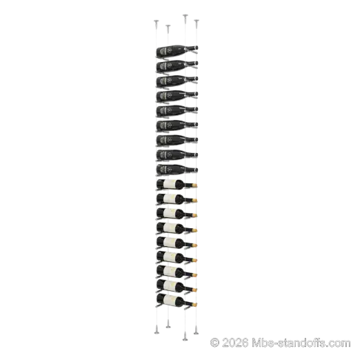 [SCS15SS-PCWR1050S-K18] Merlot - Sonoma Collection Bottle Display Peg Kit With "O" Ring, 18-Bottle Capacity, Floating Cable System, Pegs: 1/2″ × 6" with Satin Brushed Finish