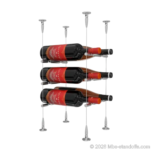 [SCS15SS-PCWR2050S-K3] Merlot - Sonoma Collection Bottle Display Peg Kit With "O" Ring, 6-Bottle (2x3) Capacity, Floating Cable System, Pegs: 1/2″ × 7-1/2" with Satin Brushed Finish